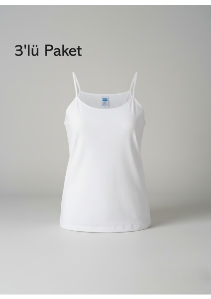 Kadın Ribana Mat Biyeli Ip Askılı Pamuklu Atlet 3'lü Paket Normal ve Battal Büyük Beden - Berrak