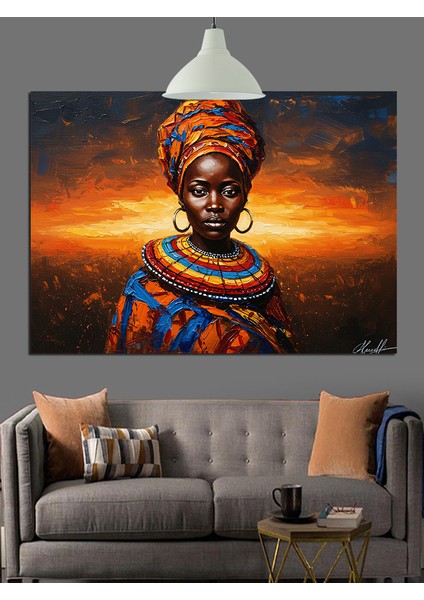 Afrika Kolye Takan Yerel Kadın Dekoratif Kanvas - Mdf Ahşap Tablo