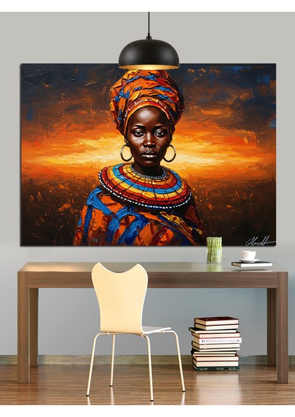 Afrika Kolye Takan Yerel Kadın Dekoratif Kanvas - Mdf Ahşap Tablo fiyatları