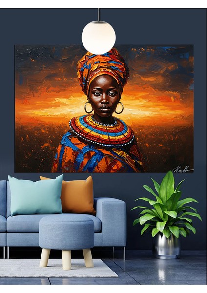 Afrika Kolye Takan Yerel Kadın Dekoratif Kanvas - Mdf Ahşap Tablo modelleri
