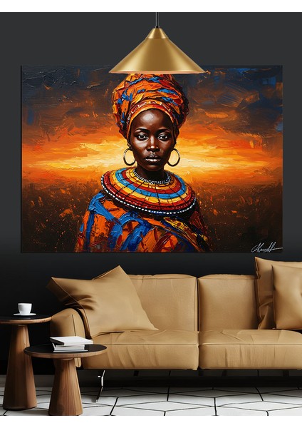 Afrika Kolye Takan Yerel Kadın Dekoratif Kanvas - Mdf Ahşap Tablo fırsatları