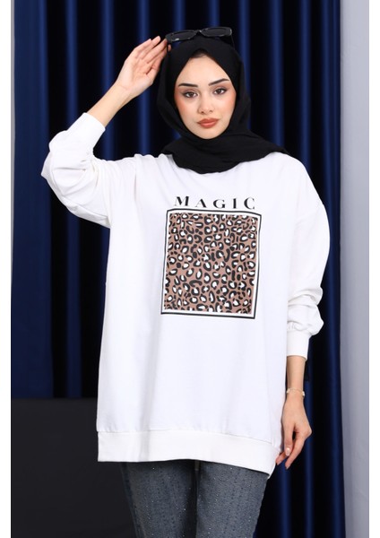 Ekru Bisiklet Yaka Baskılı Sweat fiyatları