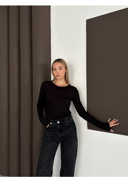 Kadın Uzun Kollu Bisiklet Yaka Penye Body