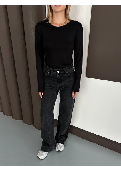 Kadın Uzun Kollu Bisiklet Yaka Penye Body