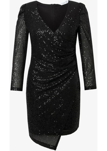 Kadın Büyük Beden Siyah, Pul Payet Işli, Anvelop Kesim Abiye Elbise