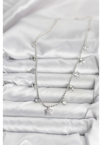 Pirinç Gümüş Renk Yıldız Model Kadın Kolye fiyatları