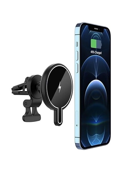 iPhone 13 14 15 Uyumlu 15W Kablosuz Araç Içi Cep Telefonu Şarj ve Tutucu - 2in1 Magsafe Uyumlu Wireless Şarj - Havalandırma ve Izgarasına Montaj D9 modelleri
