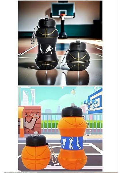 Home Çocuklar Için Katlanabilir Içecek Şişesi, Bulaşık Makinesinde Yıkanabilir Spor Şişesi, Okul ve Spor Için, Katlanabilir Matara, Sızdırmaz Matara (Siyahbasket) modelleri