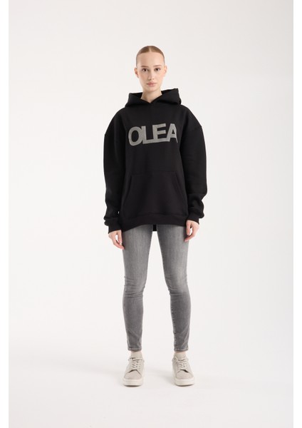 Kadın Kabartma Baskılı Oversize Sweatshirt