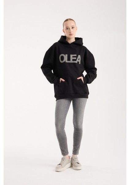 Kadın Kabartma Baskılı Oversize Sweatshirt modelleri