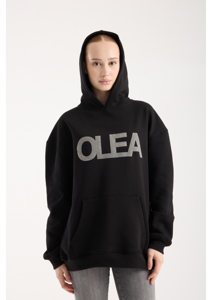 Kadın Kabartma Baskılı Oversize Sweatshirt