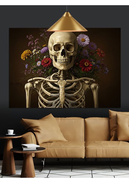 Iskelet Kafatası Illüstrasyon Dekoratif Kanvas - Mdf Ahşap Tablo fiyatları