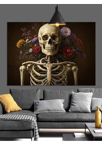 Iskelet Kafatası Illüstrasyon Dekoratif Kanvas - Mdf Ahşap Tablo modelleri