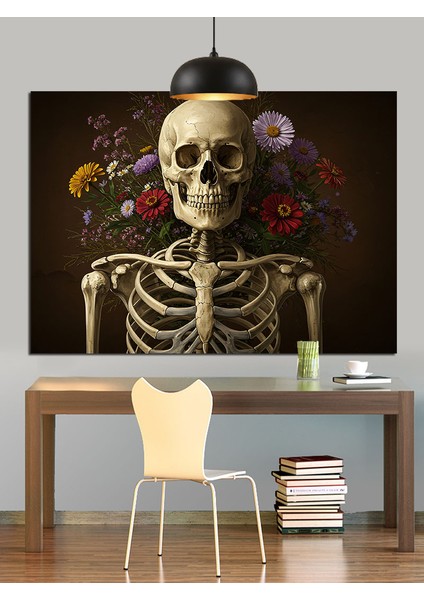 Iskelet Kafatası Illüstrasyon Dekoratif Kanvas - Mdf Ahşap Tablo indirimleri