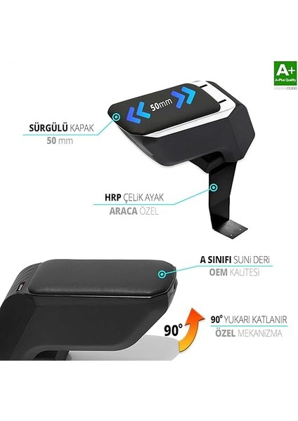 Auto Accessorıes Seat Ibiza 2009-2016 Ile Uyumlu Geçmeli Kolçak, Kol Dayama - A+ Kalite fırsatları