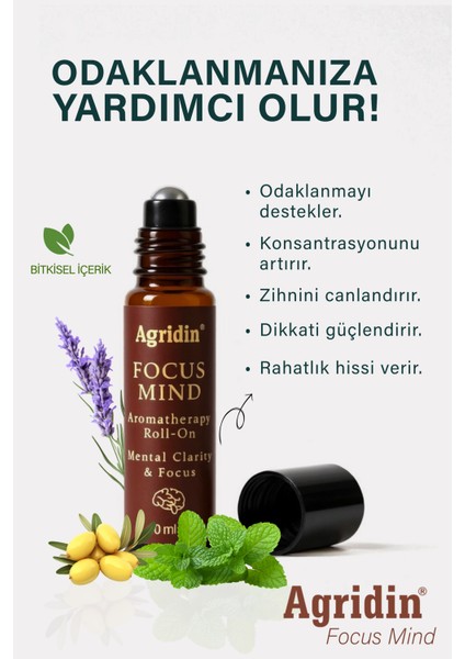 Focus Mind Roll-On 10 ml – 100% Doğal Aromaterapi ile Zihin Açıklığı ve Odaklanma Desteği