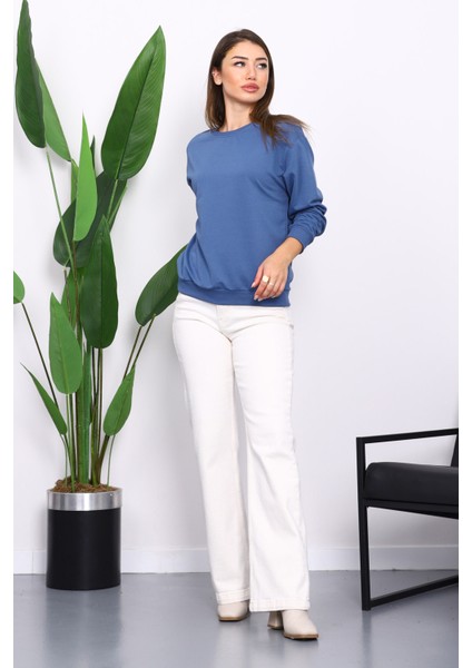 İndigo Bisiklet Yaka İki İplik Sweatshirt fiyatları