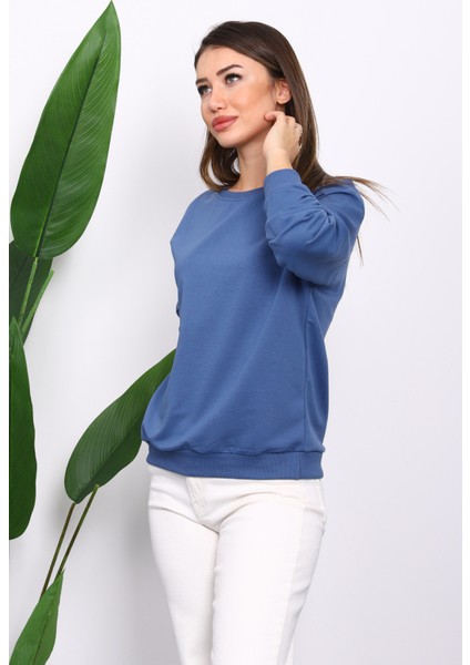 İndigo Bisiklet Yaka İki İplik Sweatshirt modelleri