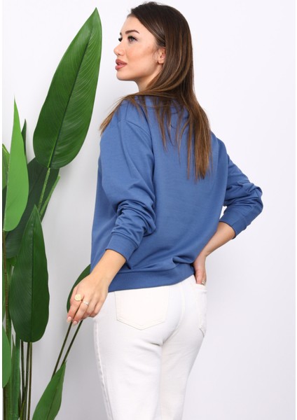 İndigo Bisiklet Yaka İki İplik Sweatshirt fırsatları