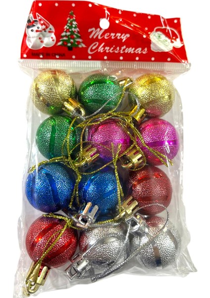 Yılbaşı Süsleri Parlak Top 12 Li Set 3 cm Yılbaşı Ağacı Süsü