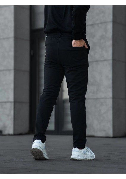 Erkek Diagonel Mikro Dokulu Cepli Pantolon - Siyah modelleri