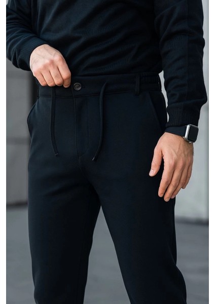 Erkek Diagonel Mikro Dokulu Cepli Pantolon - Siyah fırsatları