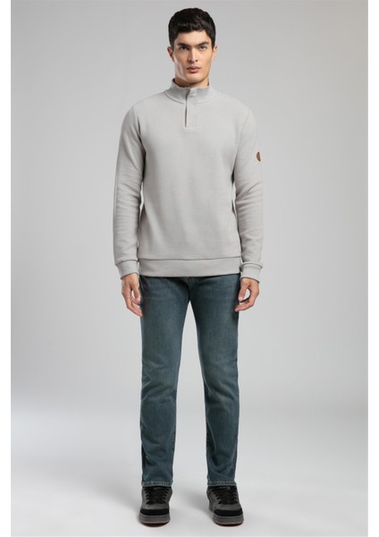 Luke Erkek Dik Yaka Sweatshirt Bej