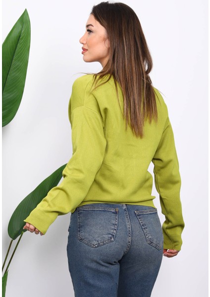 Yağ Yeşili Çift Cepli Fermuarlı Triko Hırka fırsatları