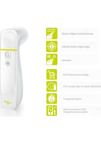 Agu Fay Temassız Akıllı Ateş Ölçer | 1 Saniyede Hızlı Ölçüm | Telefon Uygulaması ile Senkronizasyon |bebek, Çocuk ve Yetişkin Kullanımı fiyatları