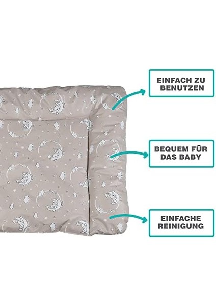 Baby&apos;ness Elyaf Dolgulu Pvc Alt Değiştirme Minderi, Sıvı Geçirmez, Leke Tutmaz, Aydede Desenli, Bej, 75X85CM