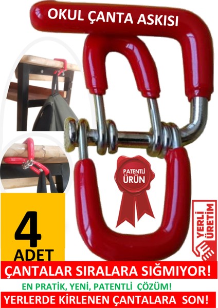 Okul Çanta Askısı 4 Adet Öğrenci Sıra Masa Askı Çocuk Sınıf Düzenleyici Aparatı Organizer indirimleri