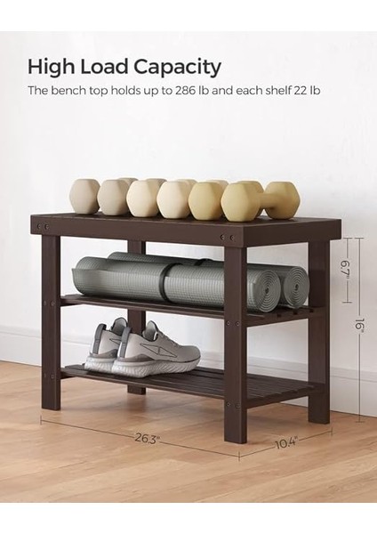 Ayakkabı Rafı Tezgahı, 3 Katmanlı Bambu Ayakkabı Depolama Düzenleyici, Giriş Tezgahı, 250 Lbs'ye Kadar Tutar, 25 x 27,6 x 40,8 Cm, Giriş Yolu Banyo Yatak Odası Için, Kahverengi ULBS04Z modelleri