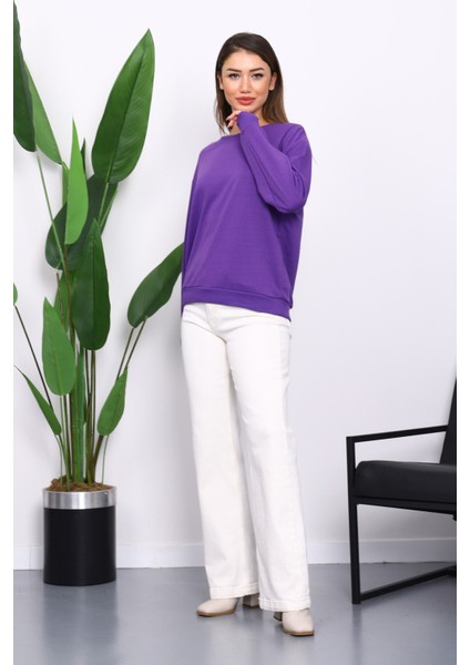 Mor Bisiklet Yaka İki İplik Sweatshirt fiyatları