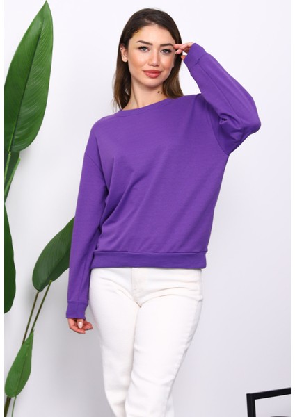 Mor Bisiklet Yaka İki İplik Sweatshirt modelleri