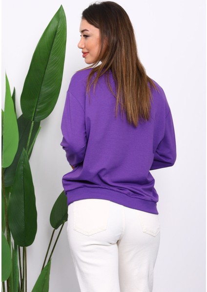 Mor Bisiklet Yaka İki İplik Sweatshirt fırsatları