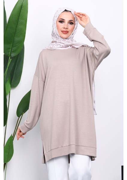 Bej Bisiklet Yaka Modal Tunik