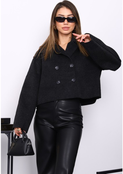 Antrasit Kısa Düğmeli Kaşe Ceket