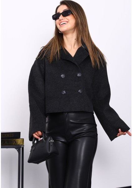 Antrasit Kısa Düğmeli Kaşe Ceket modelleri