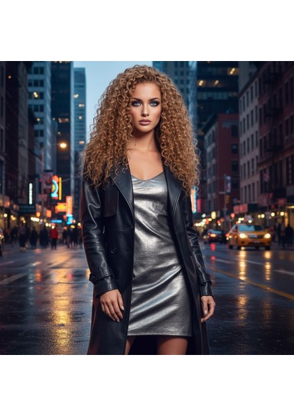 Afro Dalga Front Lace Gerçek Tül Peruk / Sıcak Karamel / 60/65CM