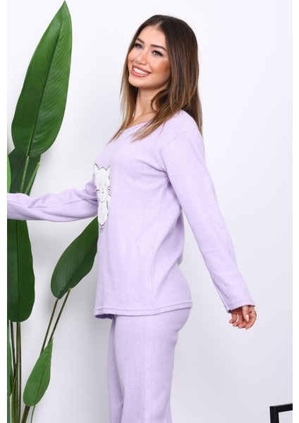 Lila Kışlık Pamuklu İnterlok Pijama Takımı modelleri