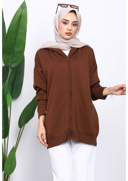 Kahverengi Çift Cepli Fermuarlı Triko Hırka modelleri