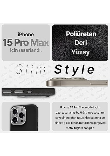 iPhone 16 Pro Için Magsafe ile Uyumlu Çizilmeyen ve Parmak Izi Tutmayan Deri Görünümlü Metal Tuşlu ve Metal Lens Çerçeveli Hybrid Silikon Kılıf (Siyah, 16 Pro) fiyatları