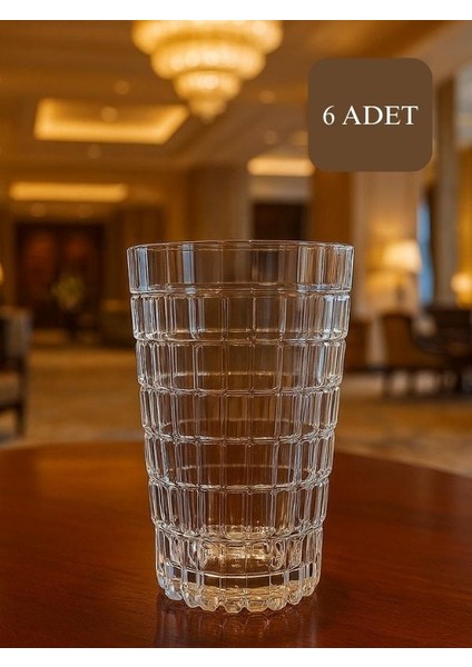 Kristal Işlemeli Uzun Cam Meşrubat Bardakları 6 Adet - Şık Desenli Su ve Içecek Bardakları