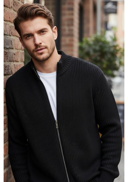 Loken Tam Fermuarlı Dik Yaka Kalın Erkek Hırka