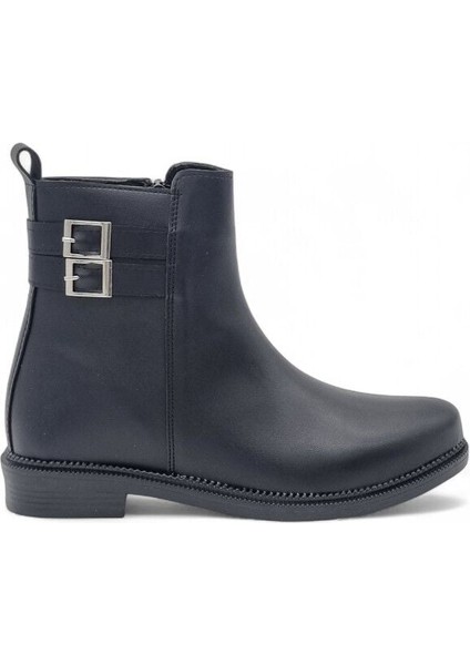 Kadın Alçak Taban Fermuarlı Çift Toka Detaylı Siyah Bot 39 - Siyah fiyatları