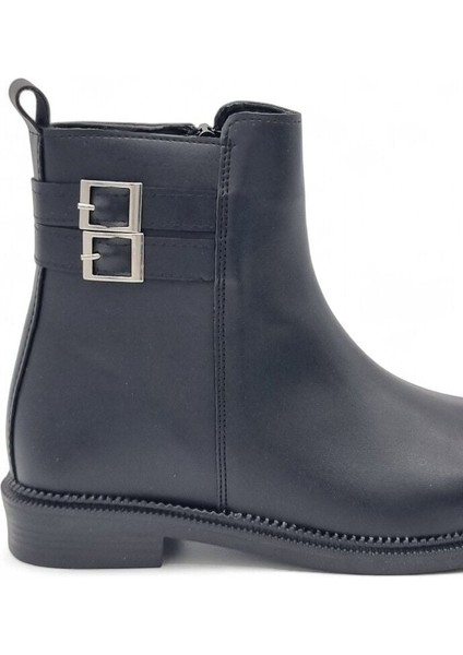 Kadın Alçak Taban Fermuarlı Çift Toka Detaylı Siyah Bot 39 - Siyah modelleri