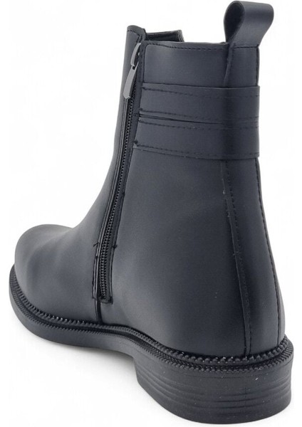 Kadın Alçak Taban Fermuarlı Çift Toka Detaylı Siyah Bot 39 - Siyah