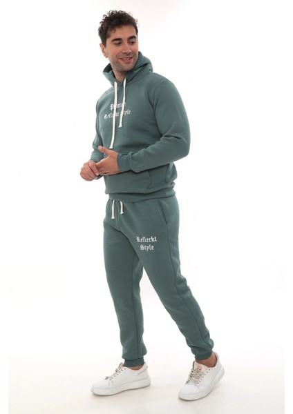 Petrol Şık Içi Polarlı Erkek Eşofman Takımı Paça Lastikli Cepli Kapüşonlu Nakış Detaylı Compact Takım modelleri