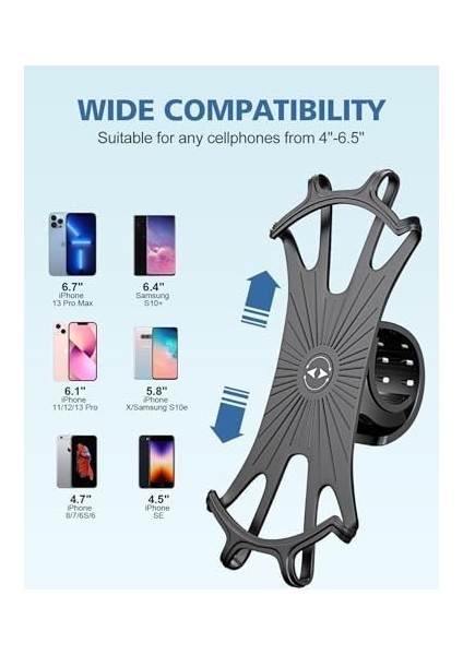 Bisiklet Telefon Montajı, [360°DÖNME Darbelere Dayanıklı] Bisiklet Telefon Tutacağı, Silikon Motosiklet Telefon Bağlantısı 16 ile Uyumlu, Daha Fazla 4,0 Inç Ila 6,7 Inç Cep Telefonu modelleri