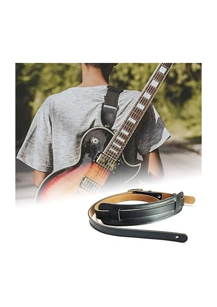 Deri ve Metal Toka Gitar Kayışı Ayarlanabilir Omuz Kemeri Vintage Gitar Askıları-Kahverengi fırsatları